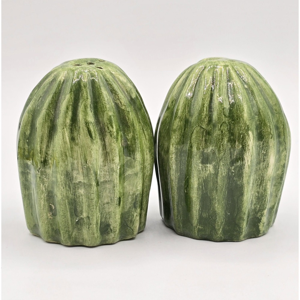 Vtg Cactus Japan Ceramic Salt and Pepper Shakers Green Dessert Cactus Festive‎